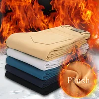 2024 Winter Men's Plush Thick 6-color Loose Straight Casual Pants Classic Soft Comfortable Warm Men's Clothing Brand Trousers