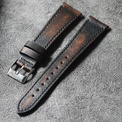 Luxurious Handmade Italian Vintage Leather Watch Strap - Soft, High - End Brushed Finish - 22mm (Silver  Buckle)