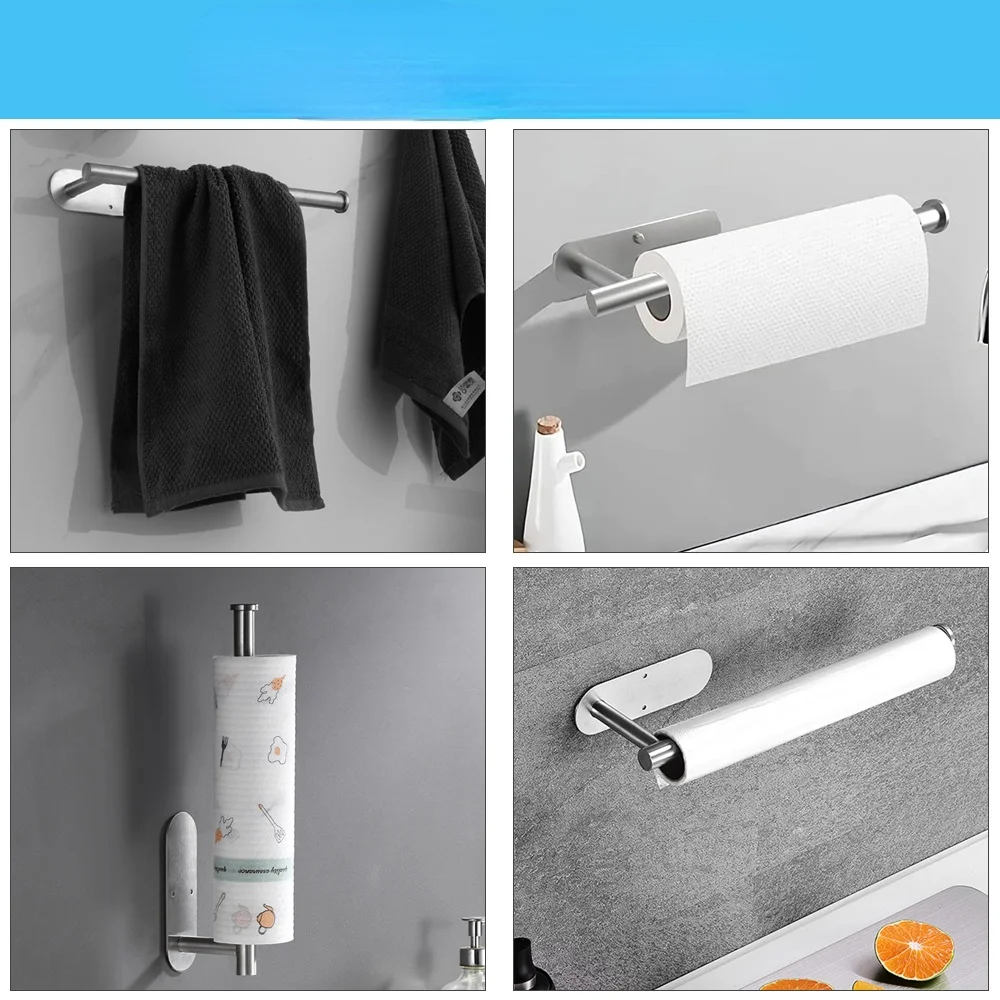Wall Mount Toilet Towel Paper Holder Adhesive Black Silver Kitchen Roll Paper Stand Hanging Napkin Rack Bathroom Accessories WC