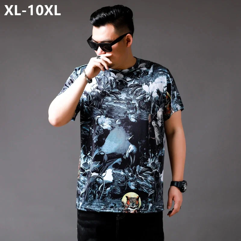 

Pattern Loose Men Printing High Quality Short Sleeve Summer Plus Size 10XL 9XL 8XL Tee Shirts Tops 7XL 6XL Male Ice Silk Tshirt