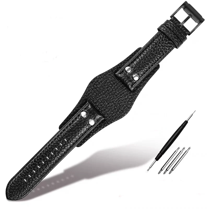 Genuine Leather Pebble Grain Watch Strap - 20/22mm Vintage Retro Men's Bracelet