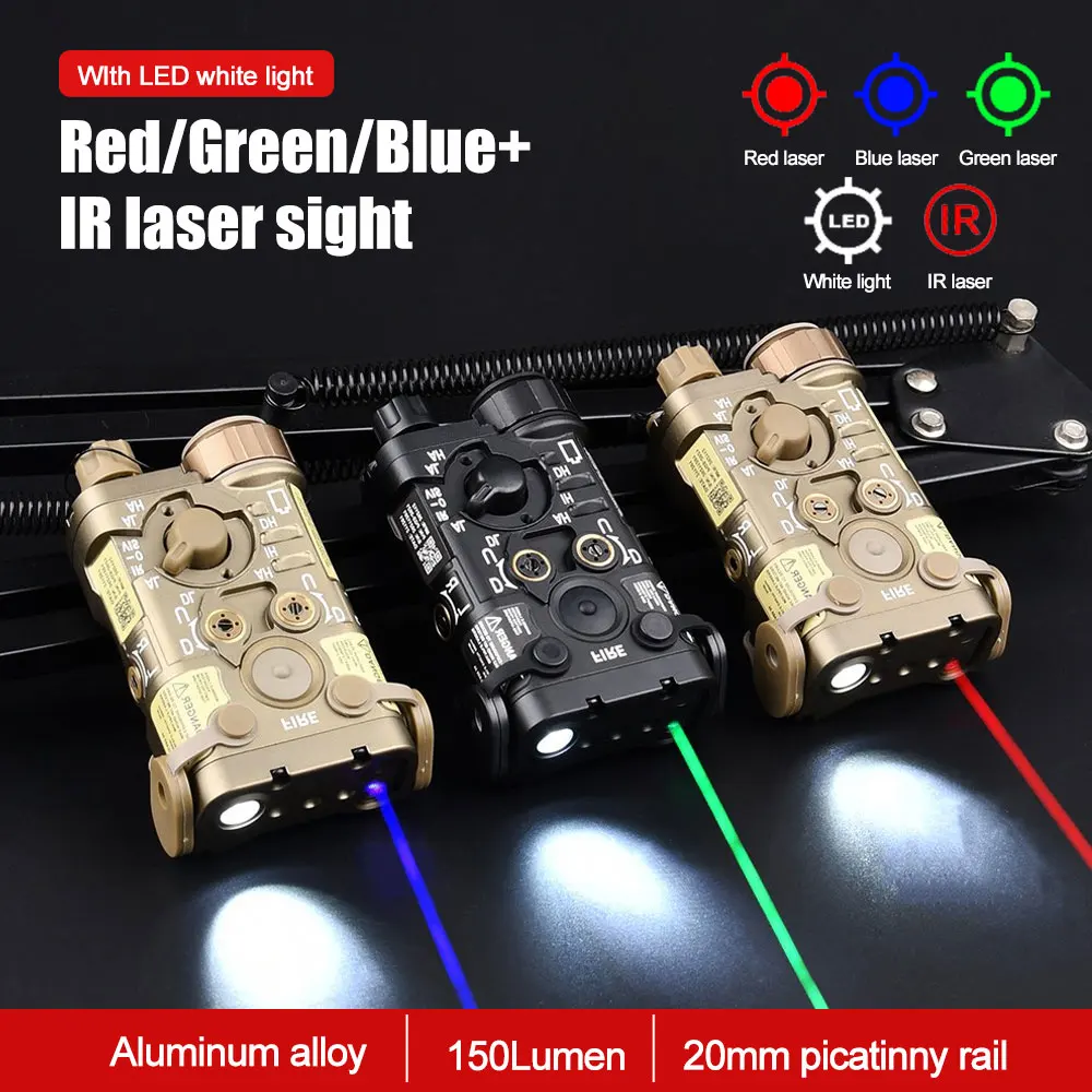 

New Metal Tactical NGAL Red/Green/Blue Dot Laser IR Sight Pointer Weapon Light 20mm Rail PEQ15 DBAL Airsoft Hunting Flashlight