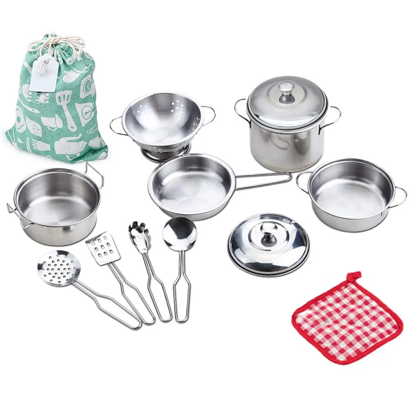 Kids Toy Pots and Pans Toys - Kitchen Play Set Pretend Cookware Mini Stainless Steel Cooking Utensils Development Toys 6