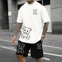 2024 Fun Bear Harajuku T-Shirt Hommes D'été Lâche Quotidien Couple Costume En Plein Air Rue Short À Manches Courtes Deux Pièces Hommes D'été 3