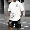 2024 Fun Bear Harajuku T-Shirt Men's Summer Loose Daily Couple Suit Outdoor Street Short Sleeve Shorts Two Piece Men Summer Suit 3