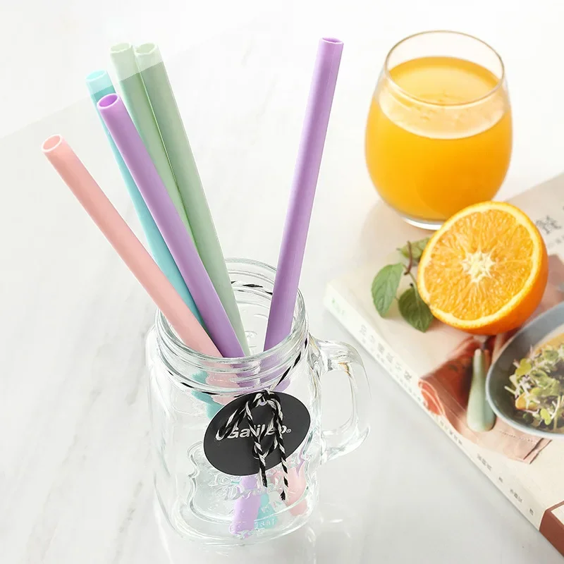 Reusable Silicone Drinking Straws with Cleaning Brushes - Foldable and Flexible Kitchen and Party Accessories