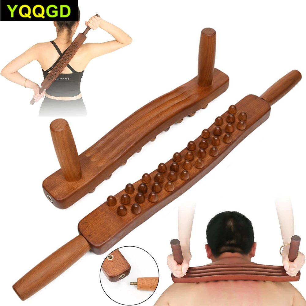 Wooden Therapy Mountable Massage Roller Stick,Guasha Stick Fascia Release for Anti Cellulite,34 Beads Trigger Point Pain Relief wooden massager roller smooth muscle release handheld massager stick 9 wheel muscle relax abdominal massager men