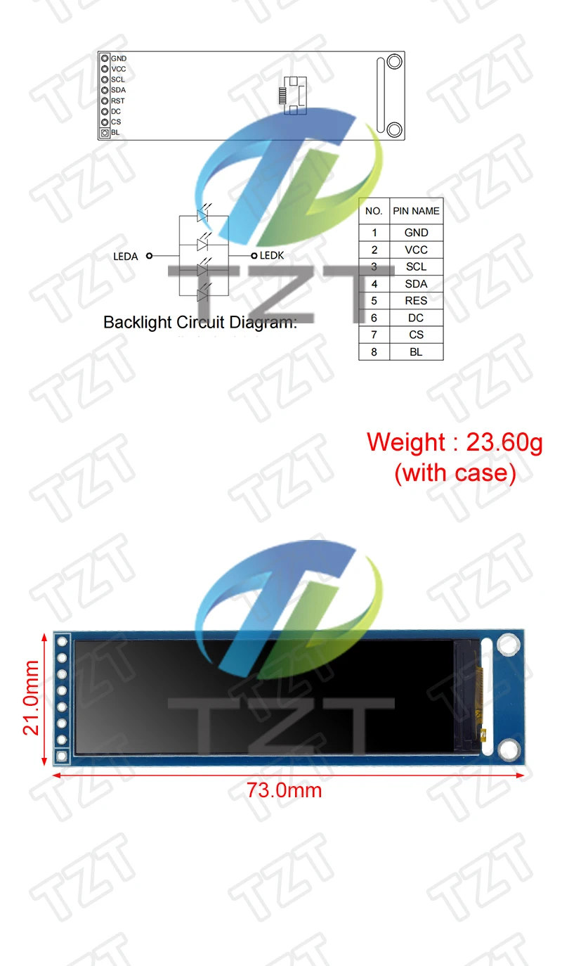 1/2/5PCS TZT 2,25 Zoll TFT LCD ST7789 kleiner Bildschirm 76*284 Modul LCD Vollbild-SPI-Farbbildschirm – Detail 2
