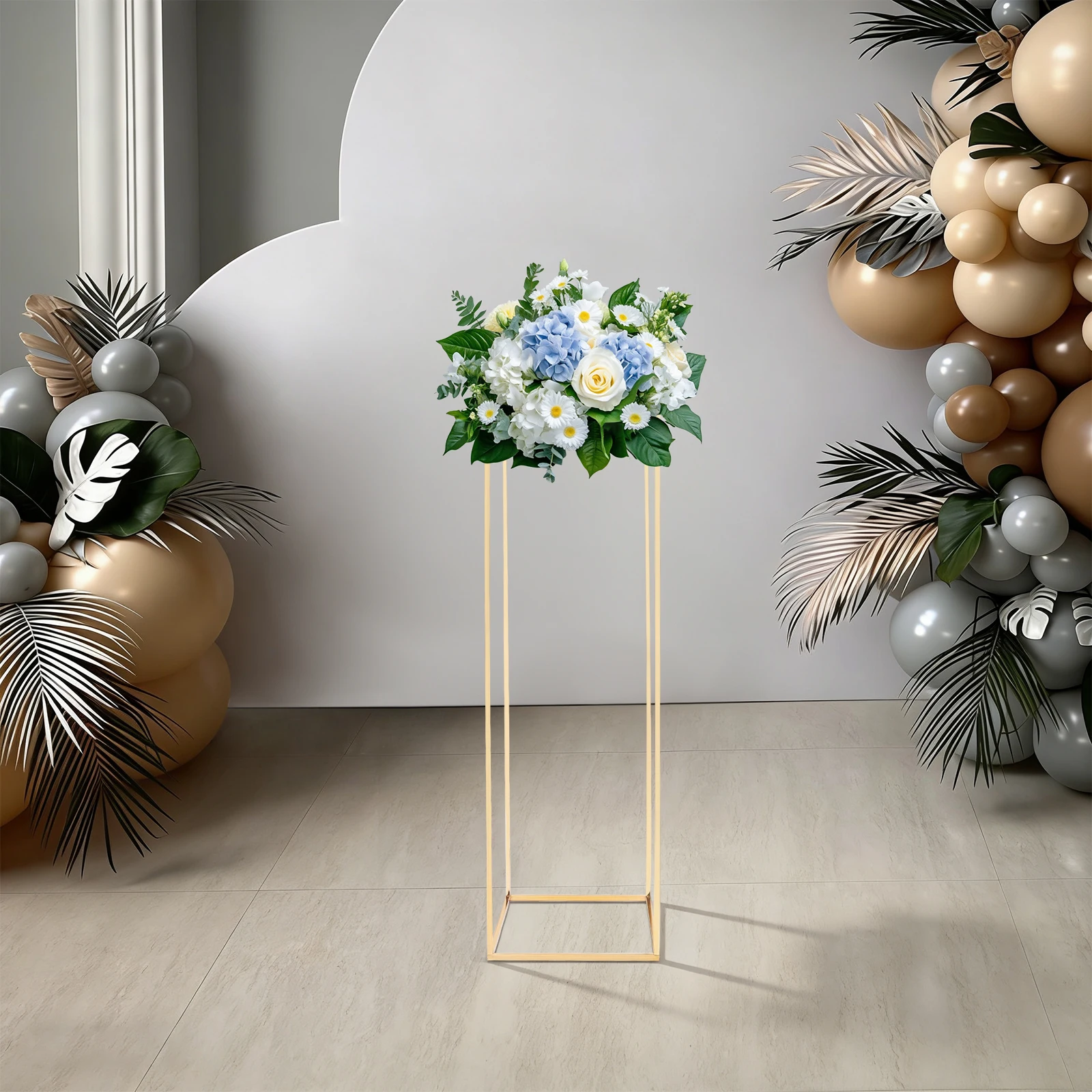 Goldener Blumenständer Metall-Säulenständer für Blumenarrangements bei Hochzeiten, Partys und Abendessen als Tischdekoration 29*29*100cm – Detail 12