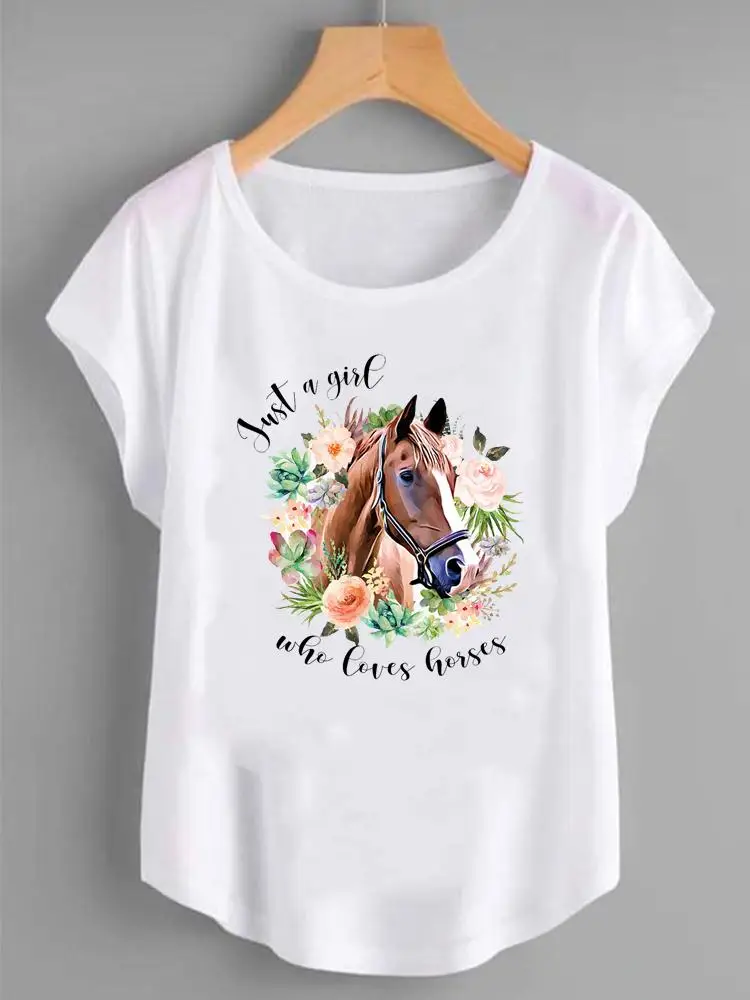 Fashion Shirt Female Horse Love Trend Lovely Graphic T Top Women Print
