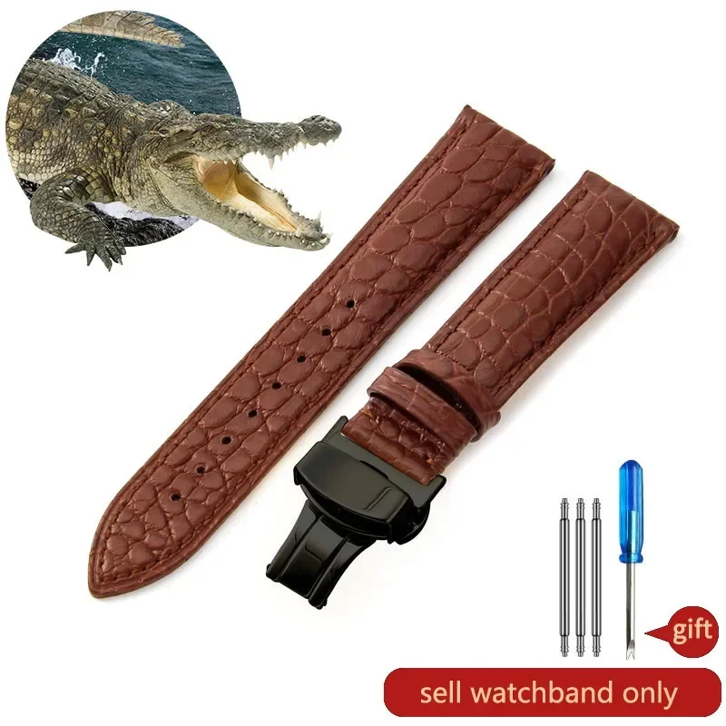 thumbnail image 1 of Correa de reloj de piel de cocodrilo de cuero genuino para hombre y mujer, hebilla de mariposa con aguja para Mido Longines Famous Master Omega IWC Watchband, 1 of 5
