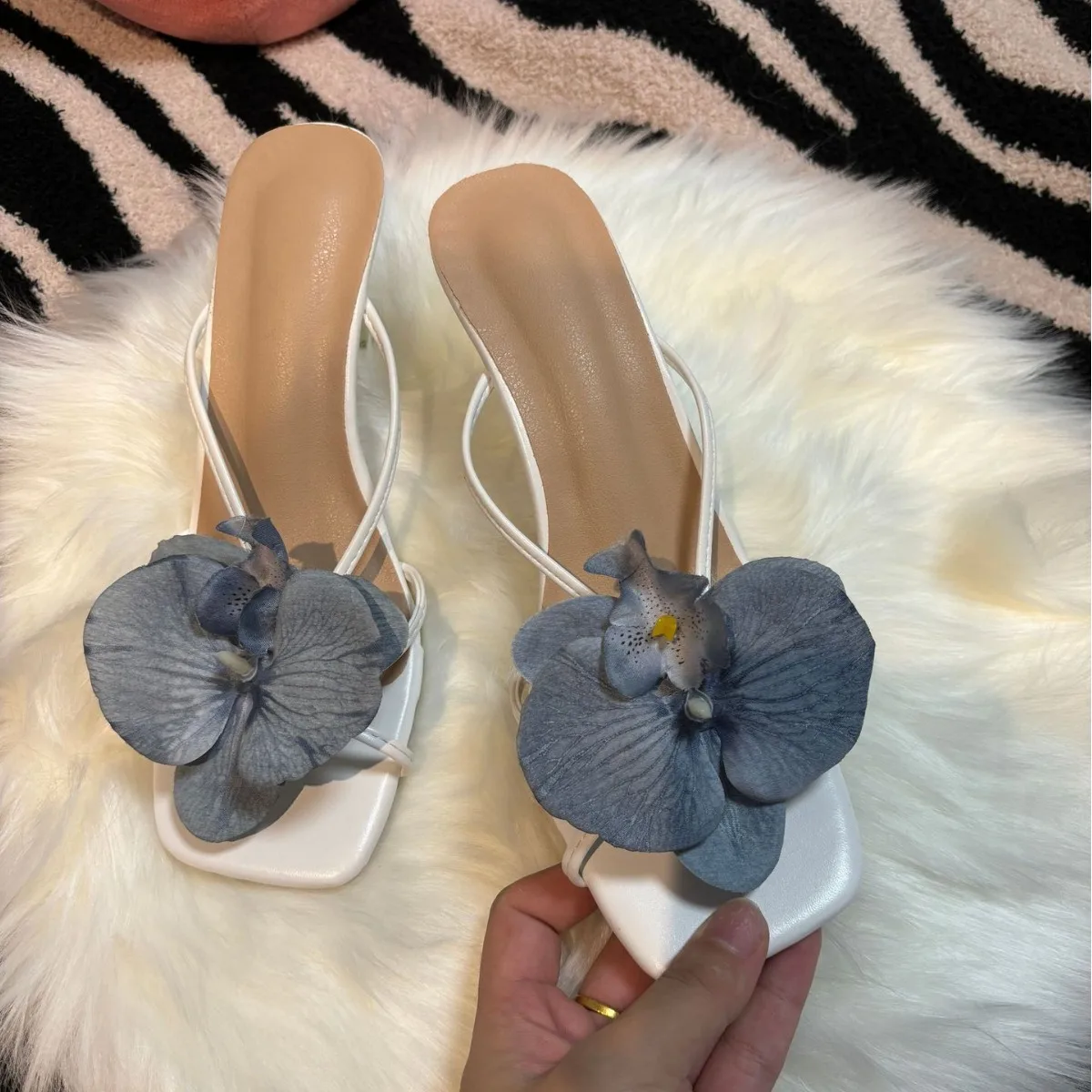 Orchid Flower Floral Square Toe Prom Slingback Heels for Women women slippers