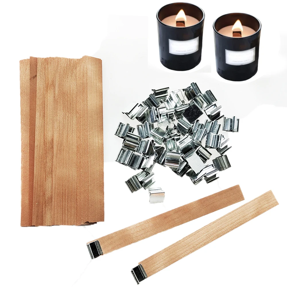 Candle Making Supplies 50/100pcs Wooden Candle Wick Set With Clip Base Smokeless Wood Wick for Candles DIY Accessories