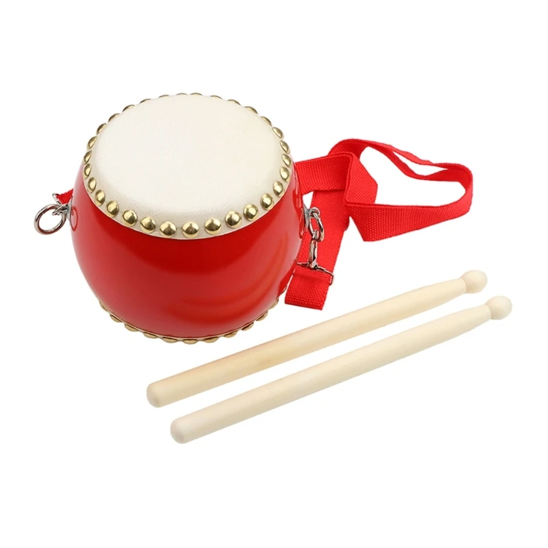 

G92F Портативный детский барабан с молотком и ремешком Традиционный китайский барабан Деревянная игрушка