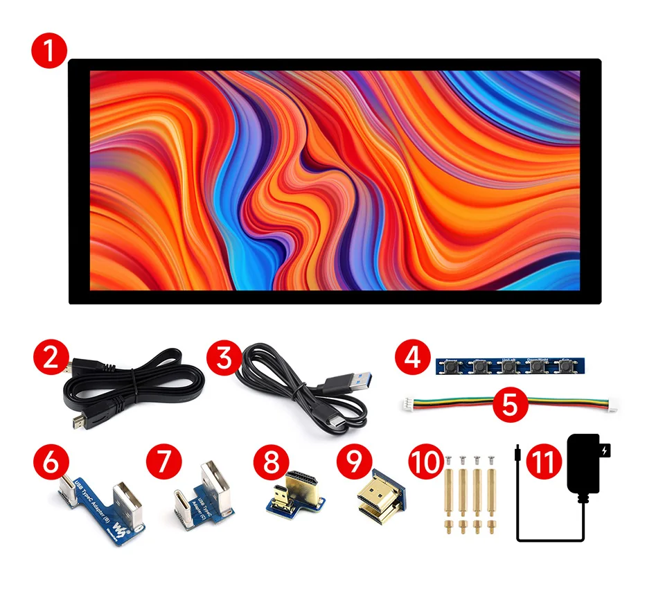 Waveshare ǻ QLED  ÷  ġũ,   4B, 3,  , PC, 1600  720, 10.4 ġ