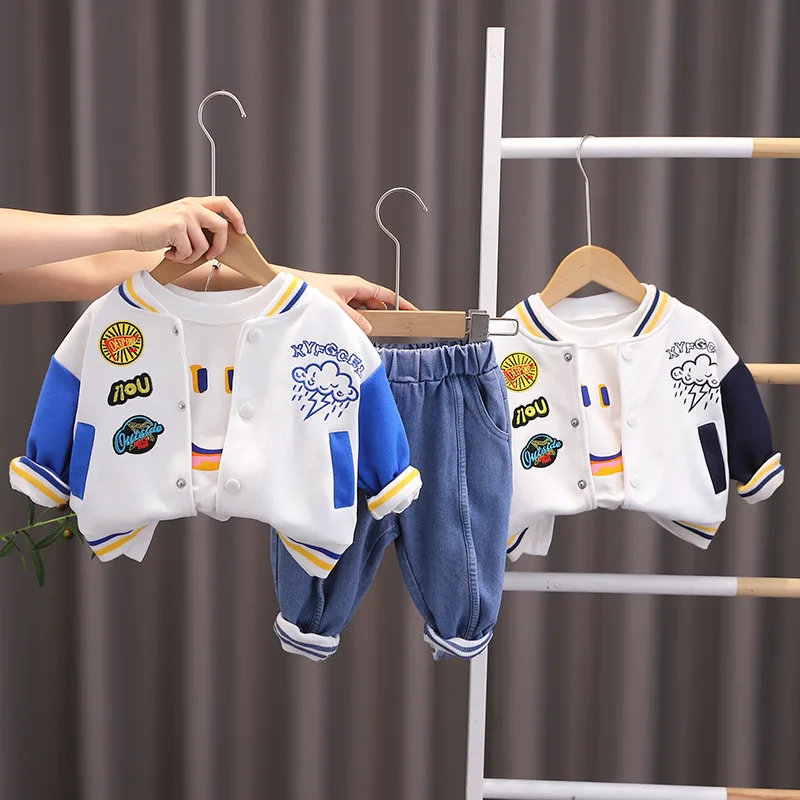 

Spring Autumn Baby Boys Cotton Clothes Children Baseball Jacket T-Shirts Pants 3Pcs/Sets Toddler Casual Costume Kids Tracksuits