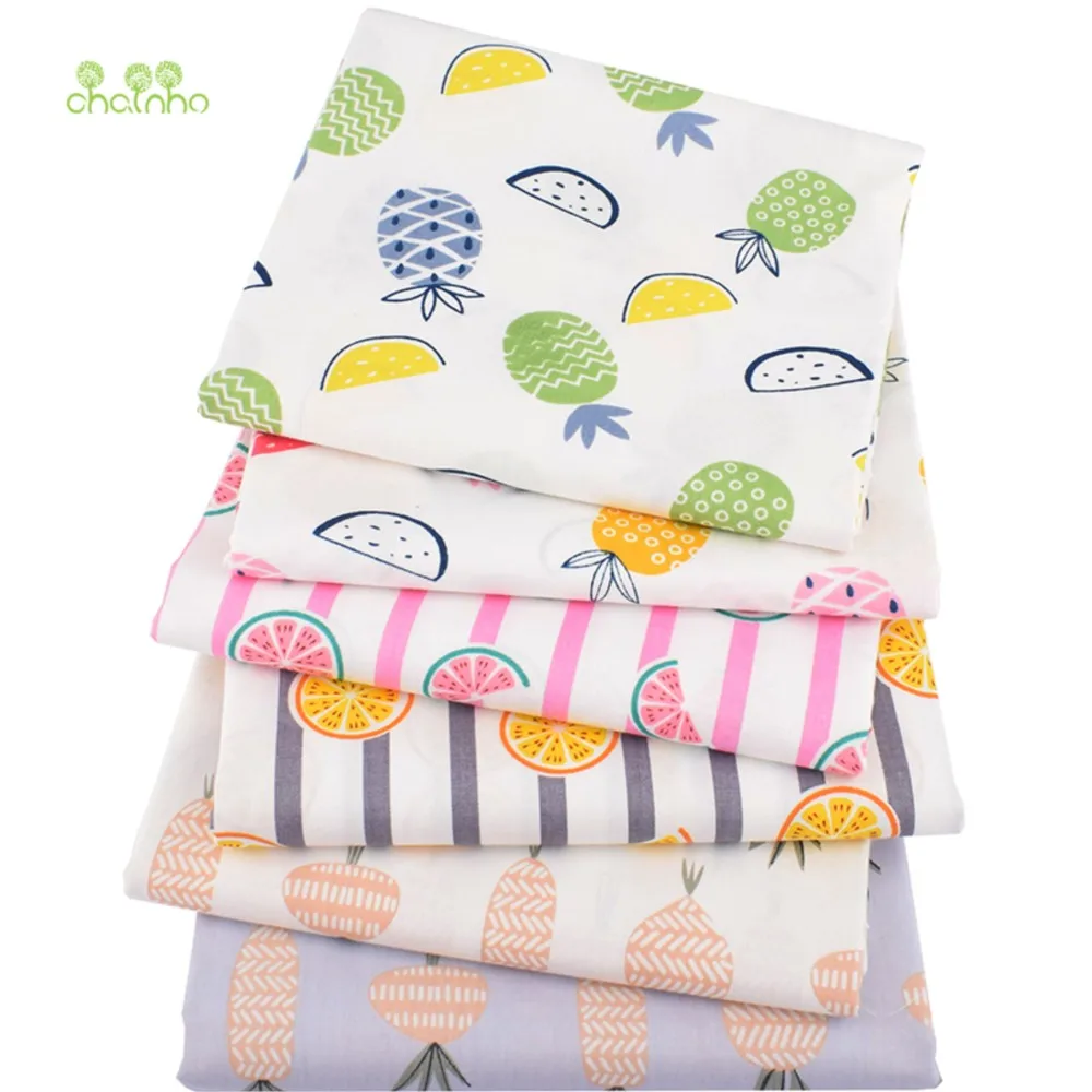 Chainho,Printed Twill Weave Cotton Fabric,DIY Sewing Quilting Material,Patchwork Cloth,Fruit Series,6 Designs,2 Sizes,15C65