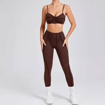 Seamless Yoga Sets Sports Fitness High Waist Hip-lifting Shapeing Trousers Backless Bra Suit Workout Gym Leggings Sets for Women 1