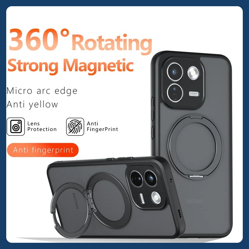 Magnetic Shockproof Matte Case with Rotating Ring Bracket and Enhanced Protection