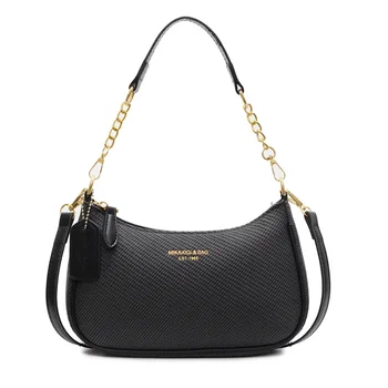 Borsa Hobo Vintage Nera Testurizzata con Catena Dorata, Borsa a Tracolla e a Spalla Retrò, Borsa Casual Multiuso per Uso Quotidiano Femminile