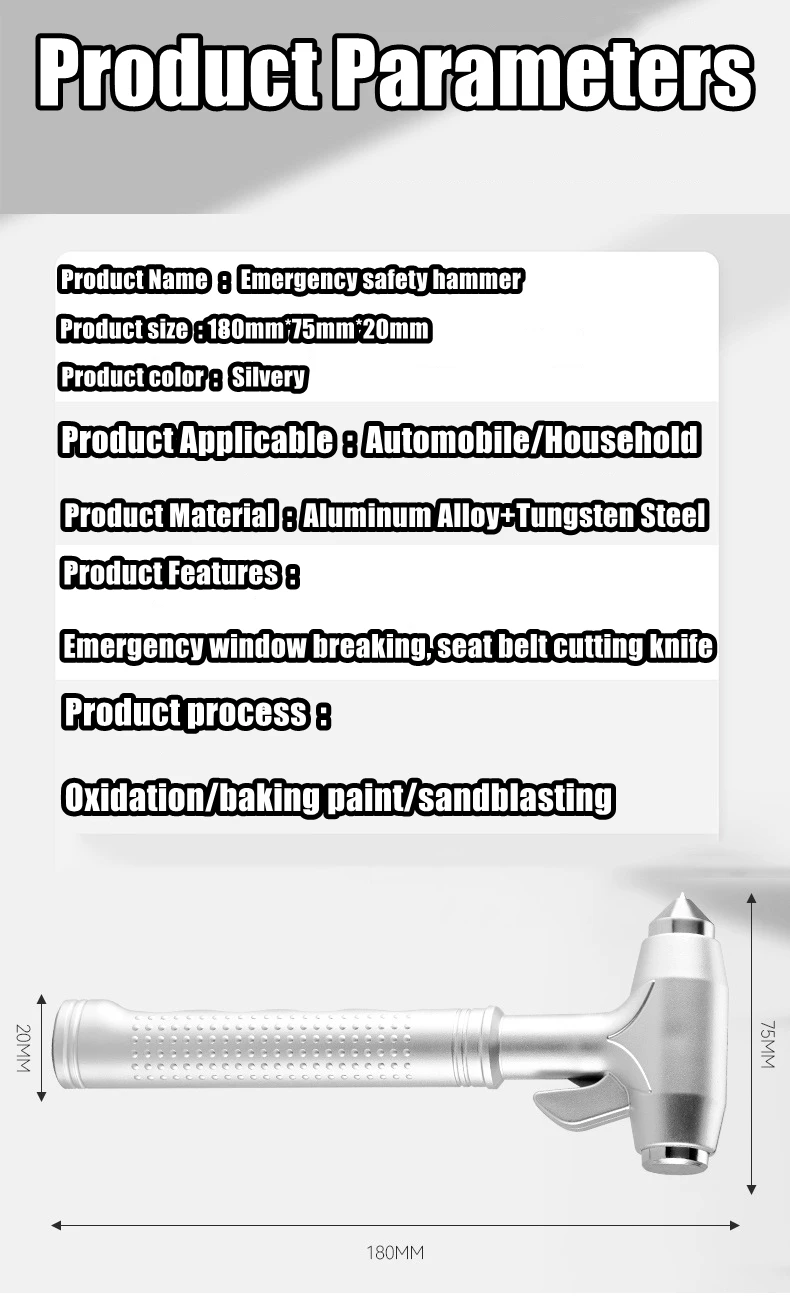 Multifunktionaler Auto-Sicherheitshammer aus Metall, Auto-Notfall-Fensterbrecher, Sicherheitsgurtschneider, lebensrettende Sicherheitshammer für Flucht, Rettung – Detail 2