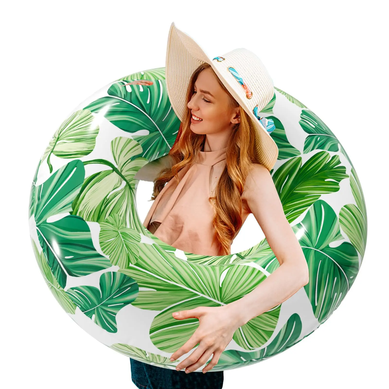 Inflatable Pool Float Rings-Pool Floats-For Children and Adults Swimming Ring with Summer Leaf Painting
