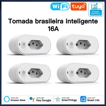 Tuya 16A Brazil Standard Zigbee Smart Plug with Power Monitor Smart Life APP Smart Socket Voice Work for Google Home Alexa