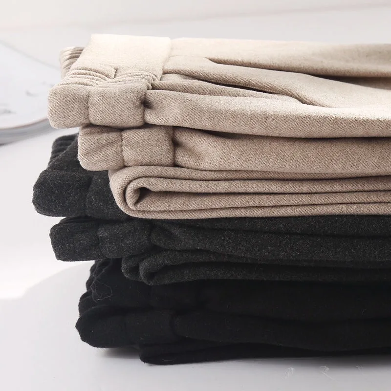 3 Colors Woolen Pants Women's Harem Pencil Pants 2024 Autumn Winter High Waist Elastic Korean Style Lady Suit Pants Trousers 5