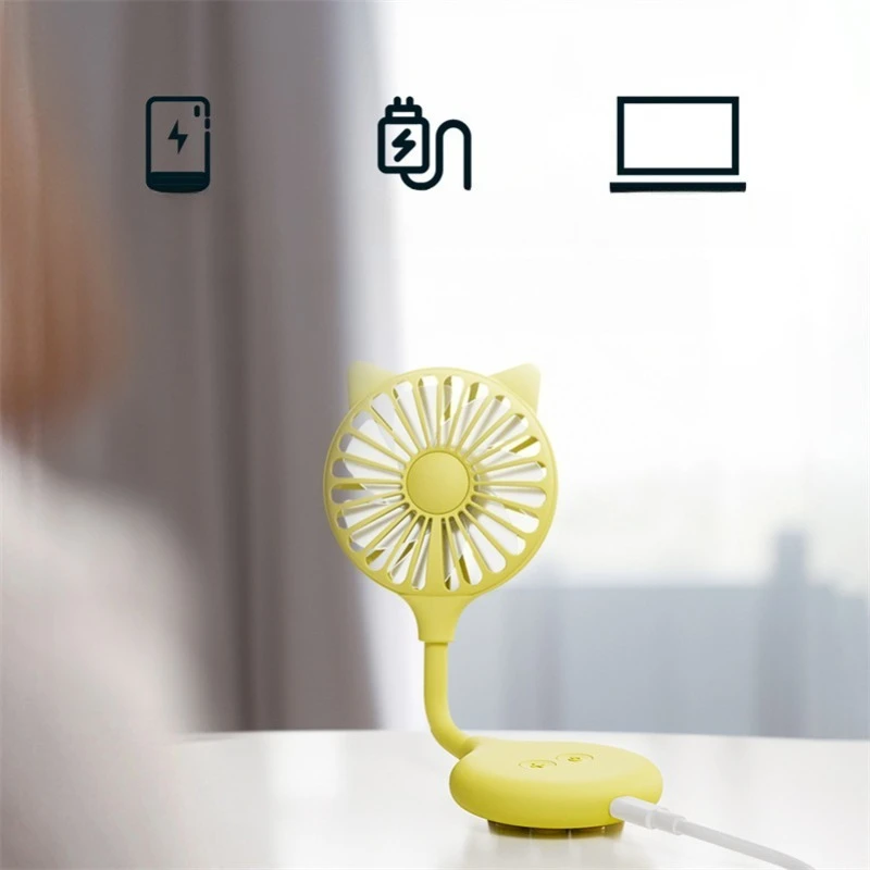 Portable Cat Ear Mini Fan with 3 Speed Settings, Flexible Neck Suction Cup Base, USB Rechargeable, Convenient and Practical