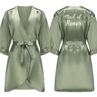 Grass Green Bride Satin-Silk Robe Women Bridal Party Sister Team Mother Shower Gift Bridesmaid Wedding Short Robes with Ruffle - Image 6