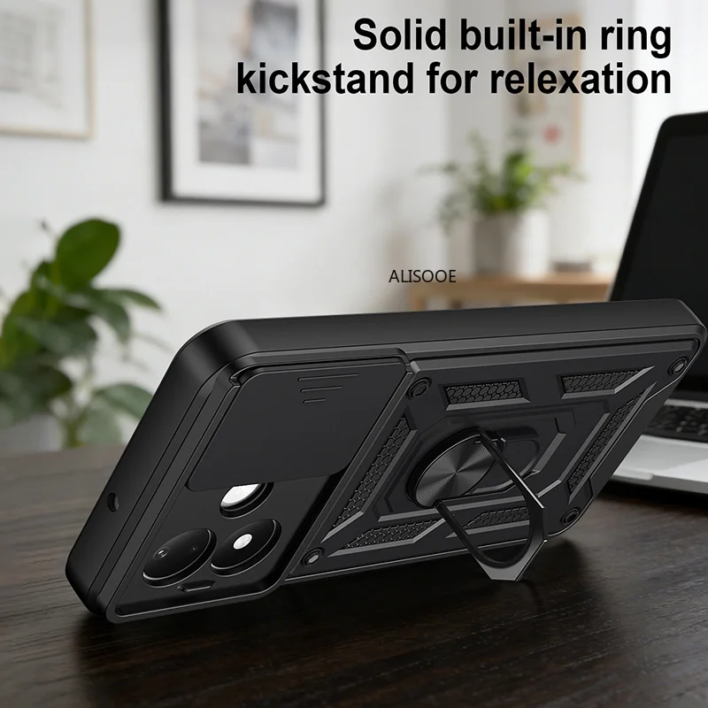 Shockproof Armor Case with Magnetic Holder Ring Stand and Enhanced Protection