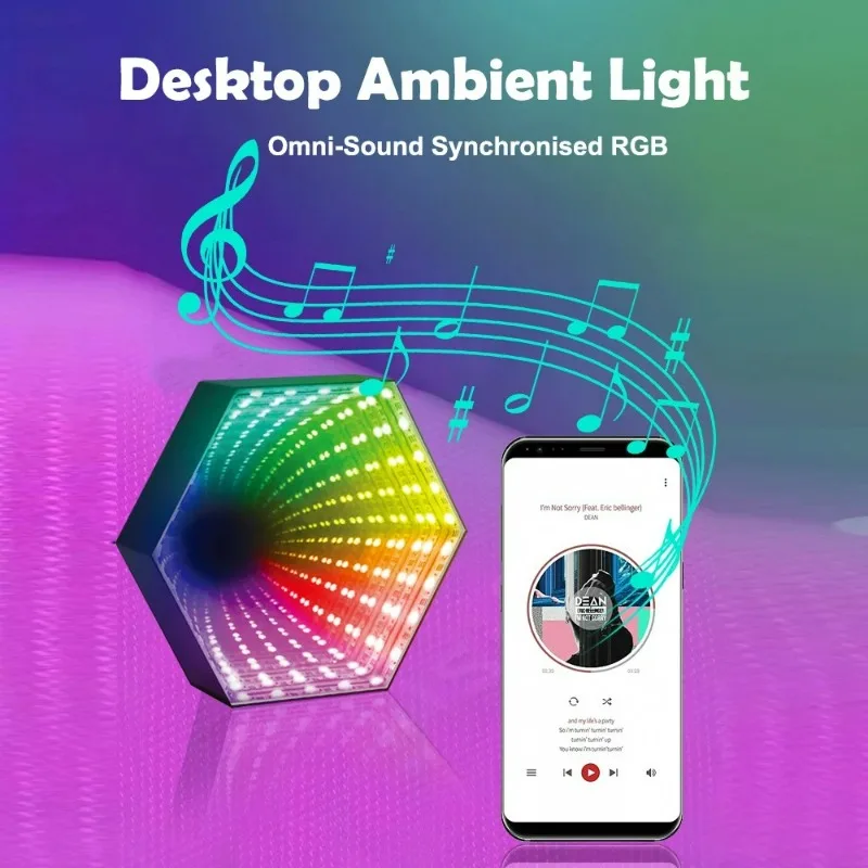RGB 3D 육각 LED 데스크탑 앰비언트 라이트, 컴퓨터 게임 음악 리듬 동기화 픽업 라이트, 방 장식