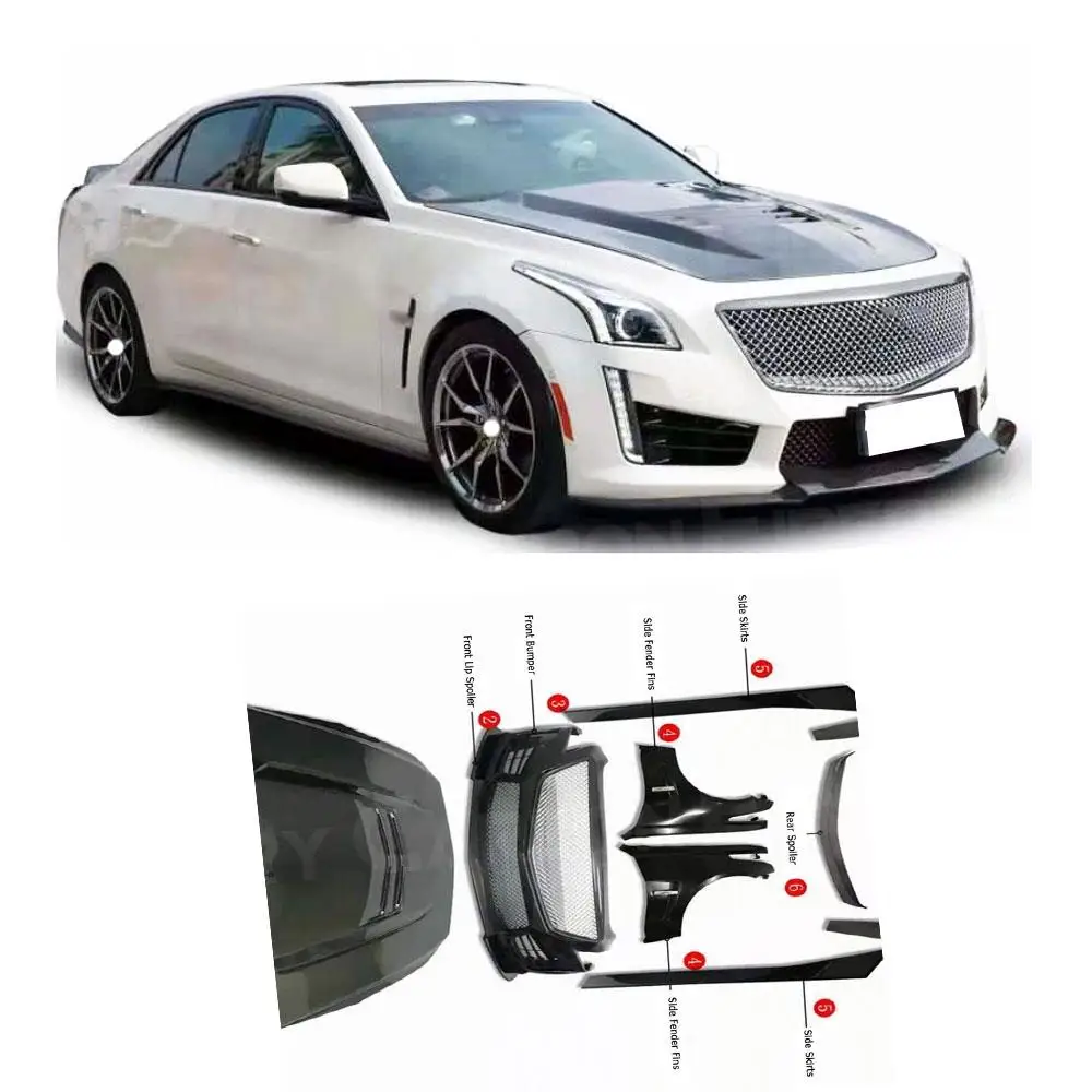 

Front Lip Side Skirts Engine Hood Rear Wing Front Bumper for Cadillac CTS Sedan CTS V Sport Style 2015-2020 Air Vent Fender