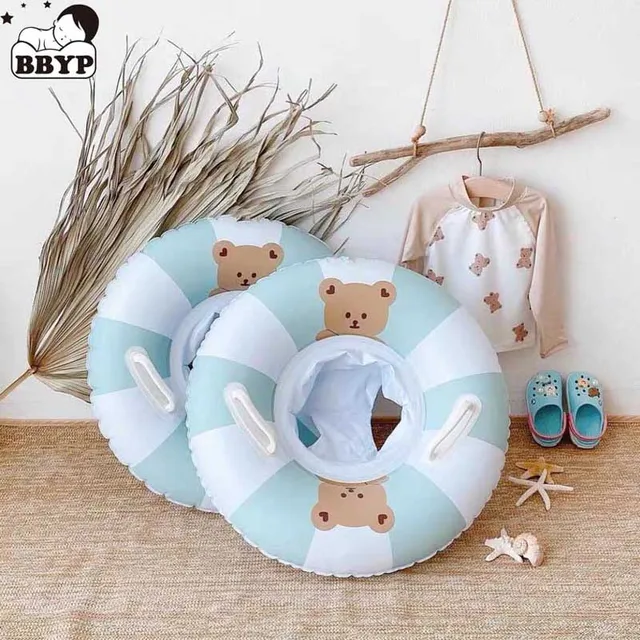 Cartoon Bear Double Handle Safety Baby Seat Float Swim Ring Inflatable Infant Swimming Pool Rings Water Toy Swim Circle Kids 1