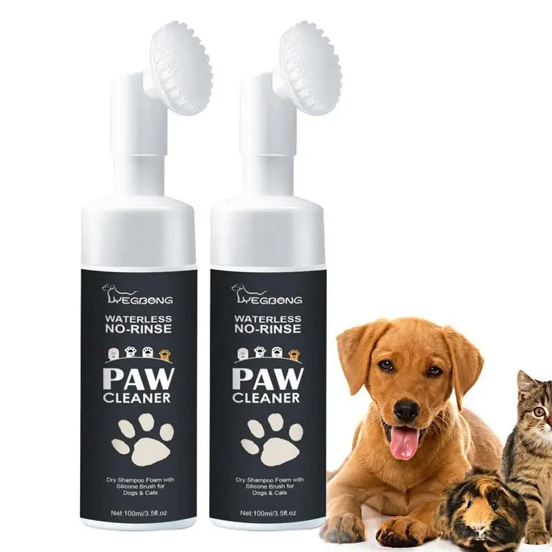 

No-Rinse Dog Paw Cleaner 2pcs Waterless Dog Shampoo Cats Dogs Feet Foam Cleaning Quickly Cleans No-Rinse Paw Cleaner Paw Brush