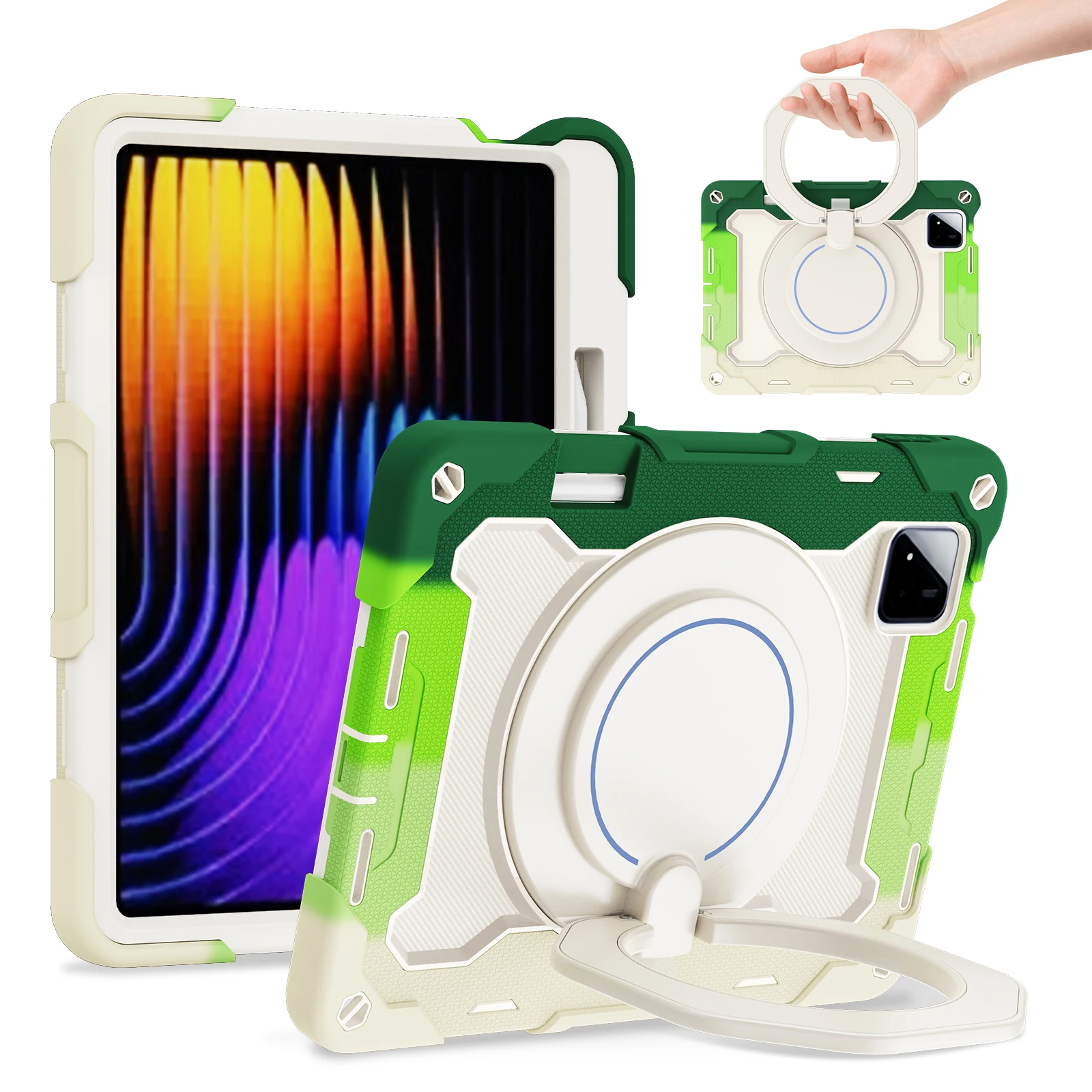 Ultimate 360 Rotatable Heavy Duty Tablet Stand Case with Handle Grip and 3-Layer Shockproof Armor