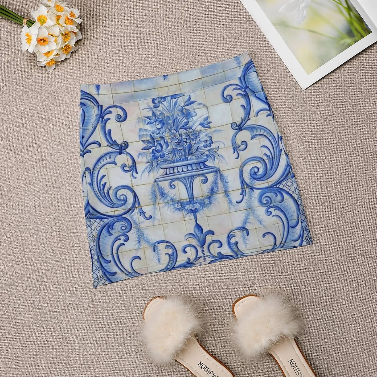 Portuguese tiles azulejo pattern in blue and white Light Proof Trouser Skirt mini skirt Kawaii