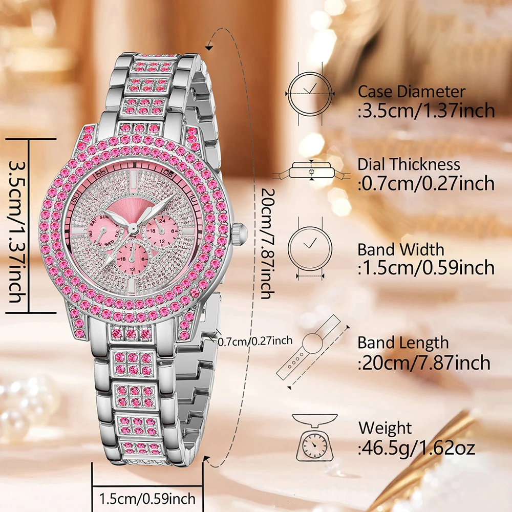 Charm 3-piece Women's Quartz Watch Set With Rhinestone Details - Including Circular Dial, Charming Cross Pendant Necklace And Br 5