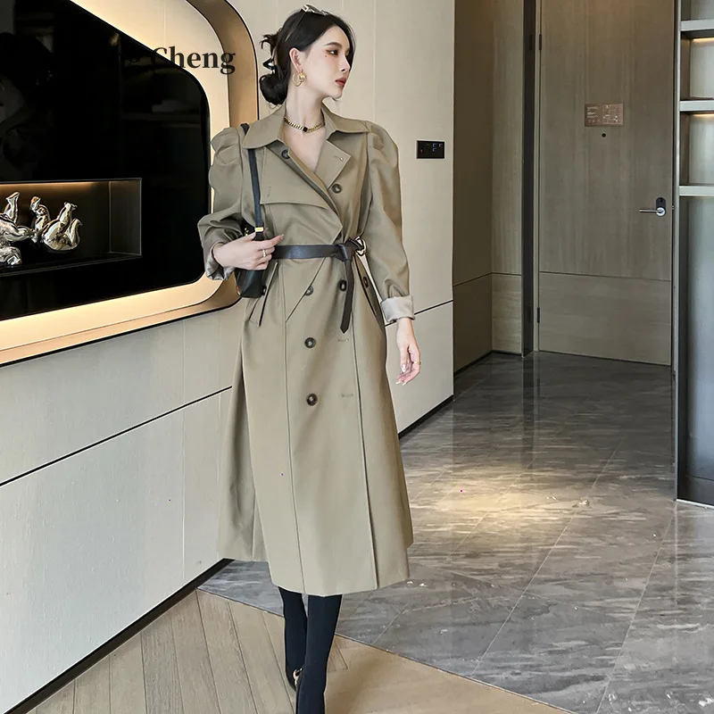 

RUN XIANG CHENG Black Windbreaker Coat Women's Autumn/Winter Mid Length Knee Over 2023 Autumn New French Polo Coat Free Shipping
