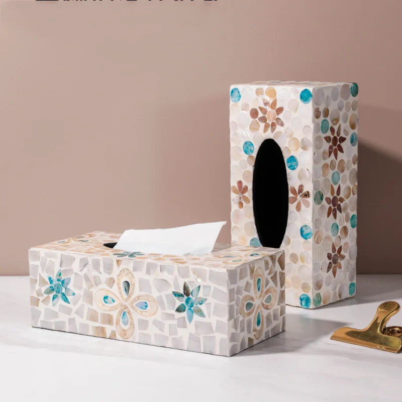 Nordic Colorful Shell Tissue Box Handmade Mother-of-pearl Pumping Paper Box Home Living Room Coffee Table Storage Supplies 2