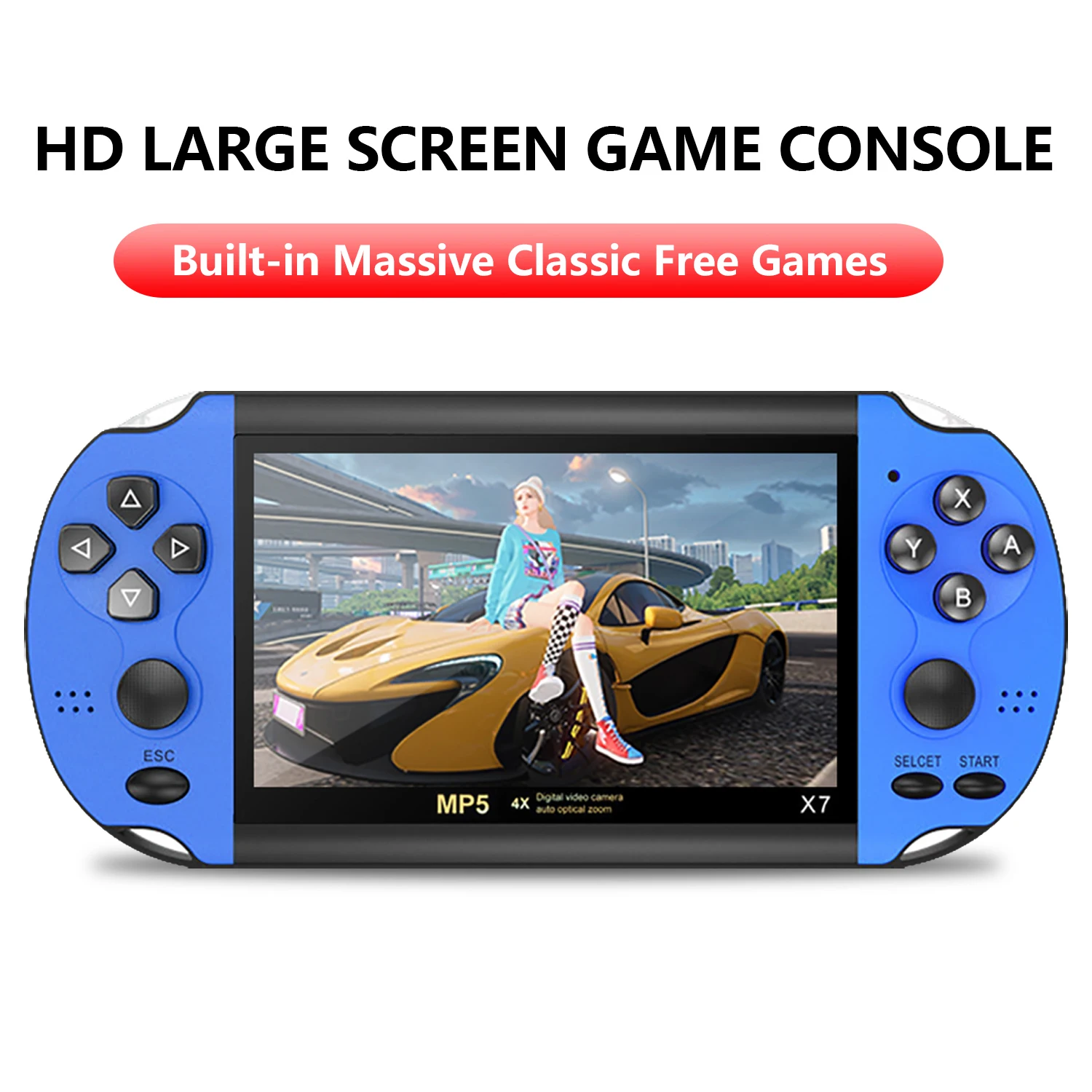 X7 4.3 Inch Video Game Console Dual Joystick Handheld Retro Game Console Built-in 10000 Free Games HD Video Player TV Output 