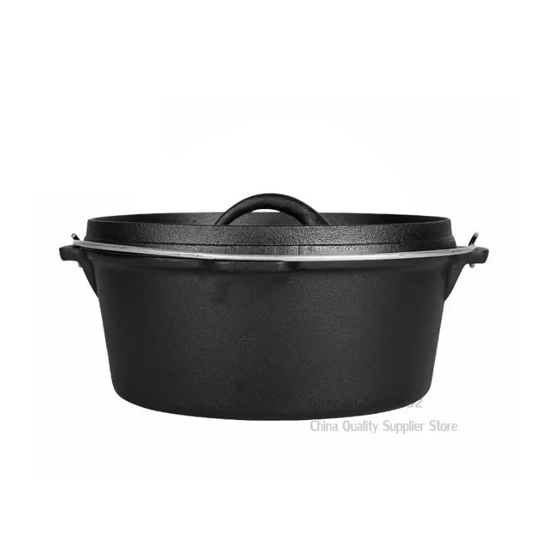 Cast Iron Camping Pot Set with Bag Outdoor Picnic Stew Pot Dutch Oven Uncoated Soup Pot Hanging Stew 25cm cast iron dutch oven