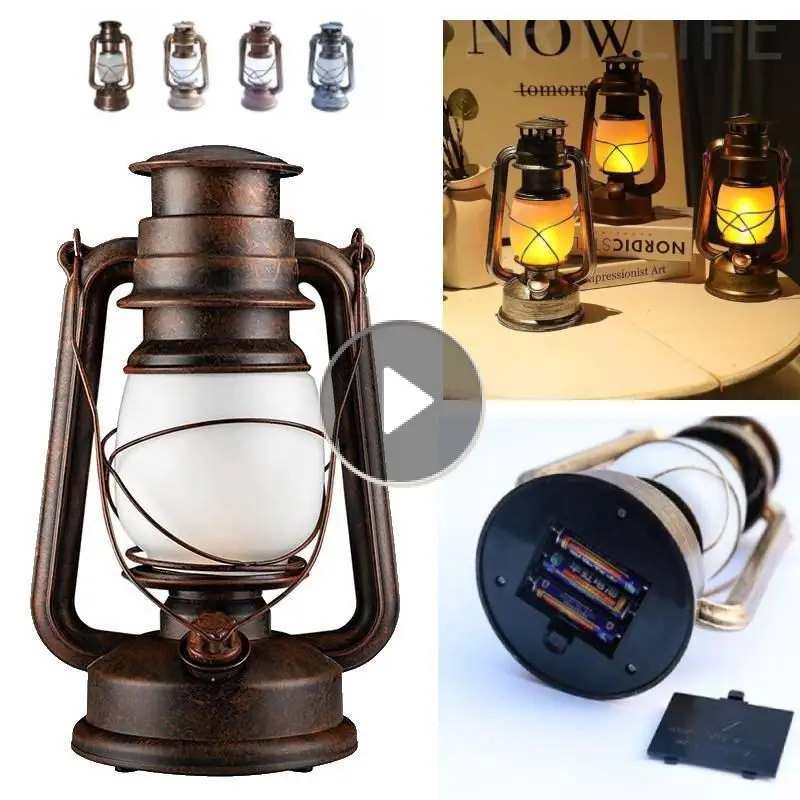Retro Portable Lantern Outdoor Camping Kerosene Lamp Without Remote Control Dynamic Flame Light Battery Powered LED Table Lamp camping light portable lanterns camping lamp camping lantern