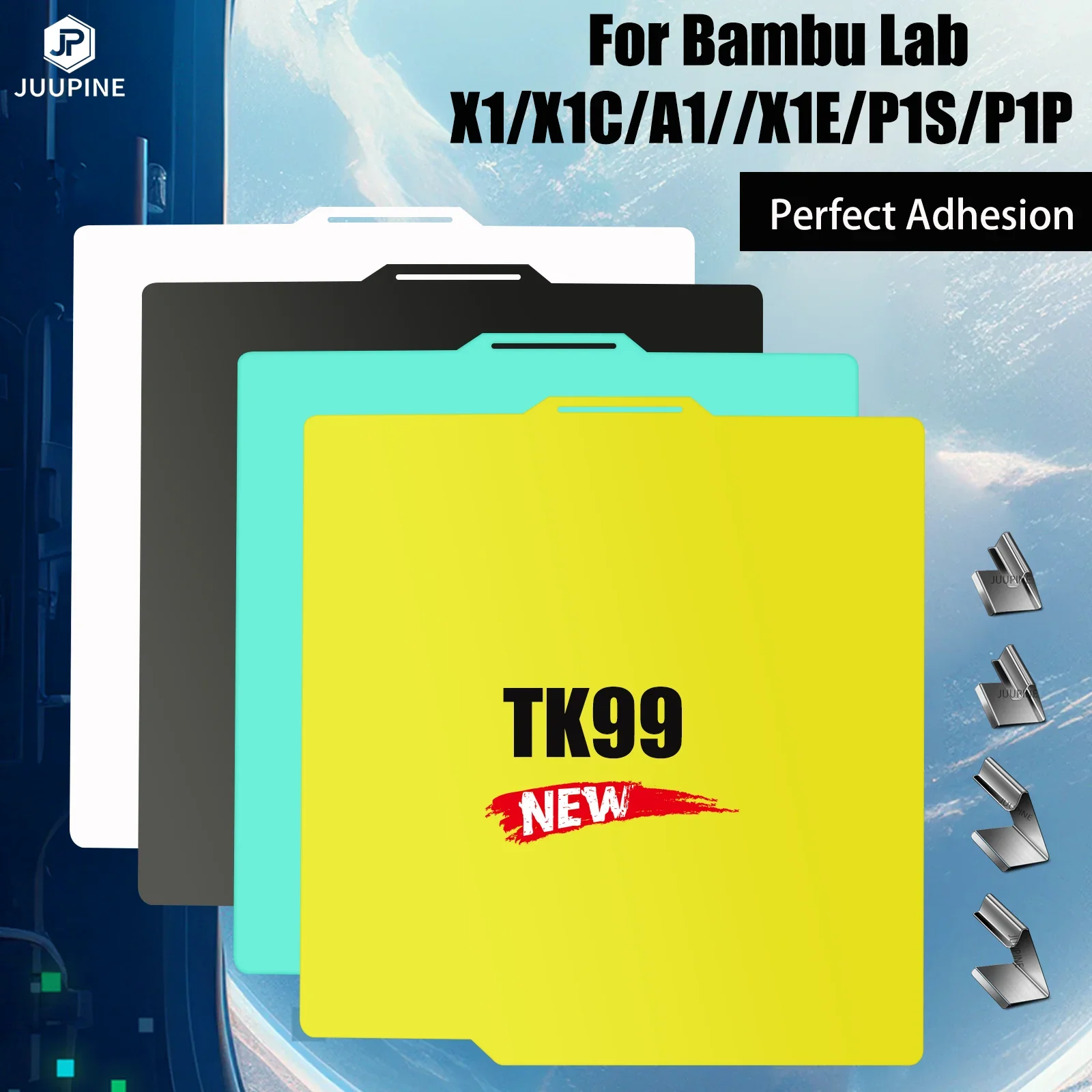 Juupine Bambu Lab 빌드 플레이트용 슈퍼 접착 TK99 PEI 교체, 257x257 부드러운 고온 저항, Bamblab P1s X1c
