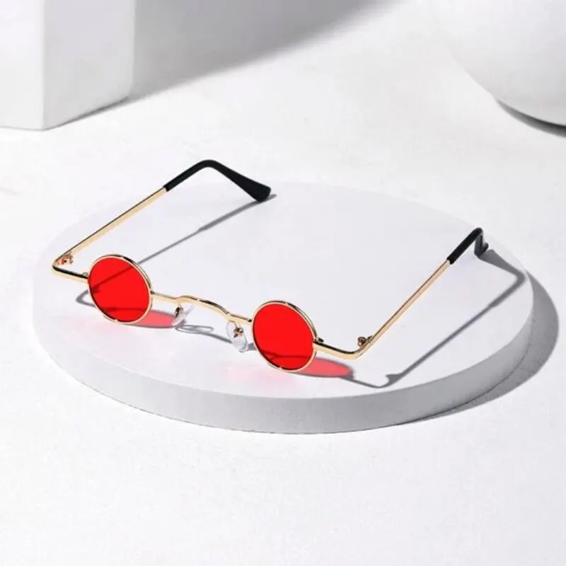 Vintage Rock Punk Mann Sonnenbrille Klassische Kleine Runde Sonnenbrille Frauen Breite Brücke Metall Rahmen Schwarz Objektiv Fahren Brillen – Detail 3