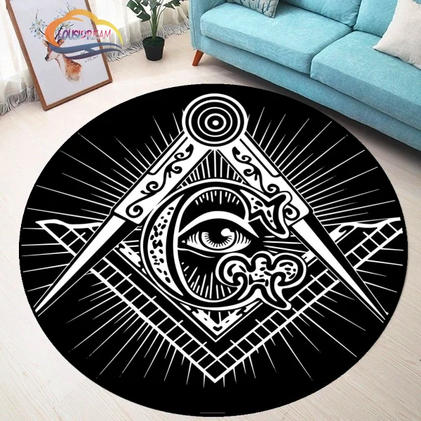 

Masonic round Carpet Freemasonry series rug Freemason Living Room non-slip All Seeing Eye Computer chair area mat
