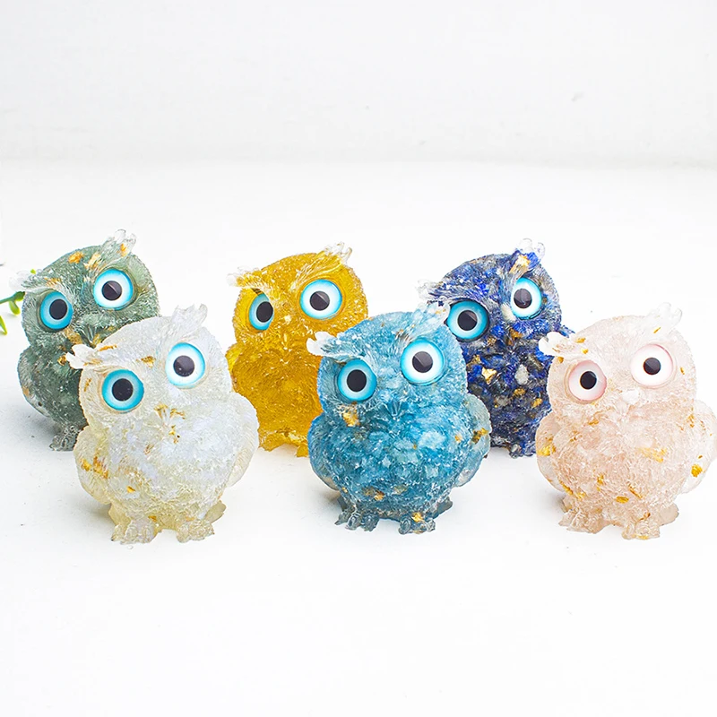 1PC Natural Crystal Cute Animal Image Macadam Drip Glue Owl Household Supplies Desktop Ornament
