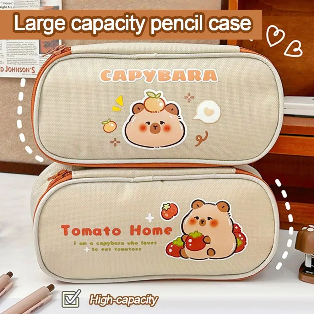 

Холщовая Сумка для ручек, портативный органайзер для канцелярских принадлежностей, Женский карандаш с мультяшным принтом, офисные принадлежности большой емкости