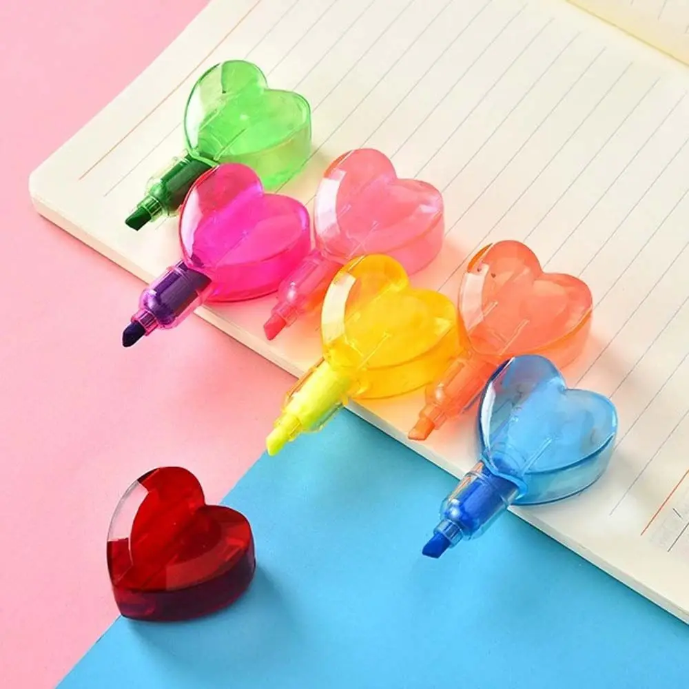 Mark 6 In 1 Heart And Bear Shape Drawing Writing Tool School Pen Rainbow Colored Pens Marker Pen Fluorecent Pen Highlighter tumbeelluwa 1lot 5pc heart shape colored healing lava rock stone palm stone worry stone reiki balancing 0 9