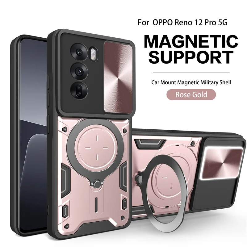 Shockproof Armor Slide Lens Camera Case with Magnetic Holder Ring